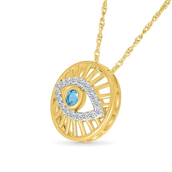 Swiss Blue Topaz and White Lab-Created Sapphire Evil Eye Pendant in 10K Gold