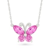 Thumbnail Image 1 of Marquise and Round Pink Lab-Created Sapphire Butterfly Necklace in Sterling Silver