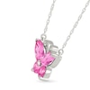 Thumbnail Image 2 of Marquise and Round Pink Lab-Created Sapphire Butterfly Necklace in Sterling Silver