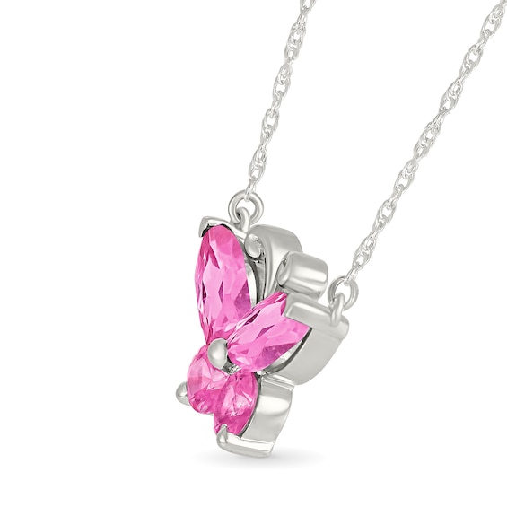 Marquise and Round Pink Lab-Created Sapphire Butterfly Necklace in Sterling Silver
