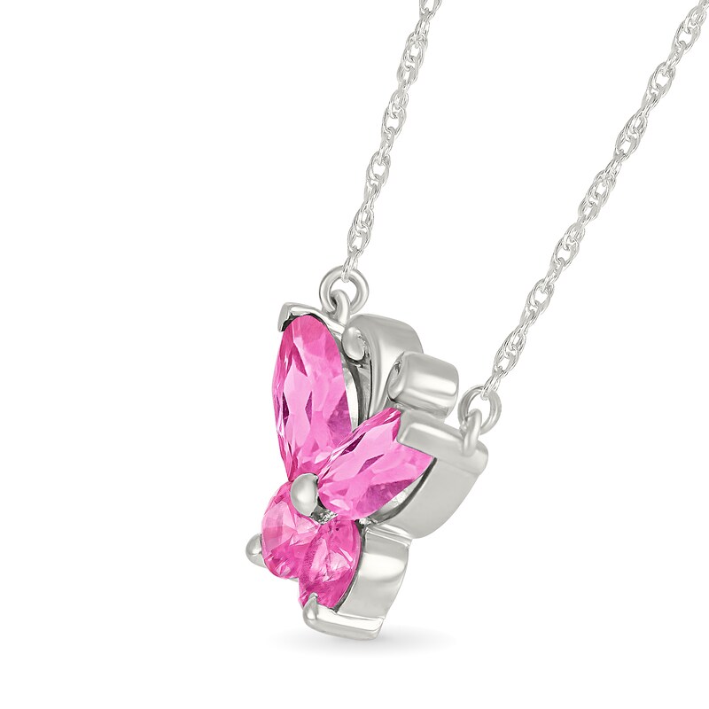 Main Image 2 of Marquise and Round Pink Lab-Created Sapphire Butterfly Necklace in Sterling Silver
