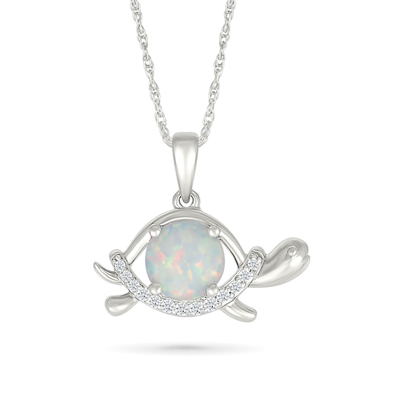 7.0mm Lab-Created Opal and White Lab-Created Sapphire Turtle Pendant in Sterling Silver