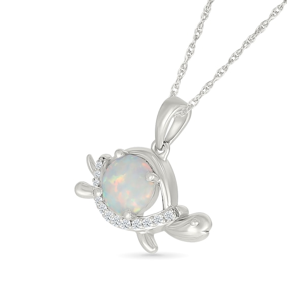 7.0mm Lab-Created Opal and White Lab-Created Sapphire Turtle Pendant in Sterling Silver
