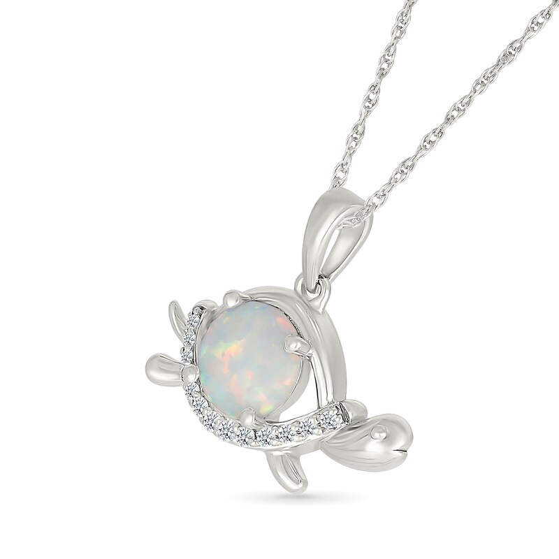 Main Image 2 of 7.0mm Lab-Created Opal and White Lab-Created Sapphire Turtle Pendant in Sterling Silver
