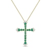 Thumbnail Image 1 of Lab-Created Emerald and Diamond Accent Graduated Cross Pendant in Sterling Silver with 14K Gold Plate