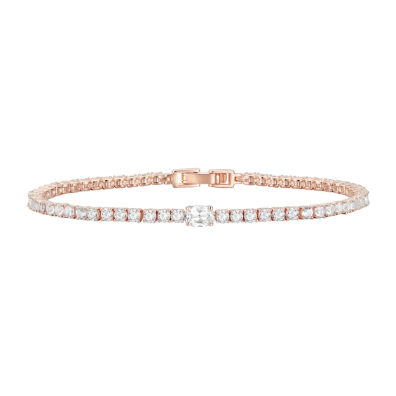 Oval and Round White Lab-Created Sapphire Tennis Bracelet in Sterling Silver with 14K Rose Gold Plate