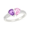 Thumbnail Image 1 of Pear-Shaped Amethyst with Pink and White Lab-Created Sapphire Toi et Moi Ring in Sterling Silver