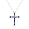 Thumbnail Image 1 of Blue Lab-Created Sapphire and Diamond Accent Graduated Cross Pendant in Sterling Silver