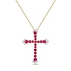 Thumbnail Image 1 of Lab-Created Ruby and Diamond Accent Graduated Cross Pendant in Sterling Silver with 14K Gold Plate