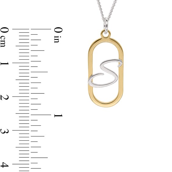 Initial Open Oval Frame Pendant in Sterling Silver and 14K Gold Plate (1 Letter)