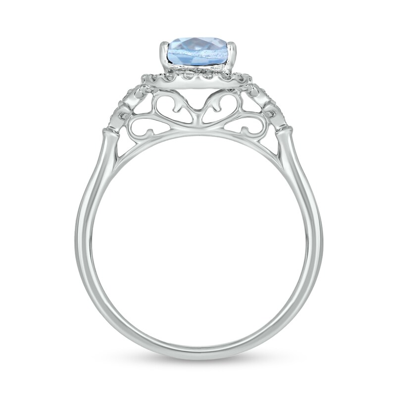 Main Image 3 of Pear-Shaped Aquamarine and 1/6 CT. T.W. Diamond Frame Fleur-de-Lis Bridal Set in 10K White Gold