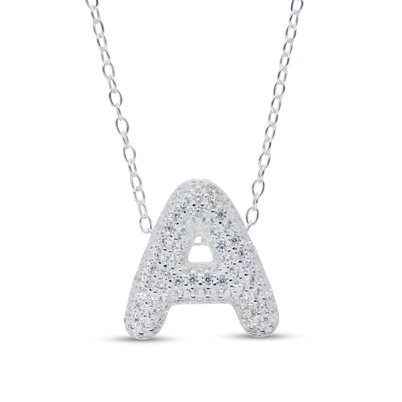 Cubic Zirconia Bubble Letter Initial Pendant in Sterling Silver (1 Letter)