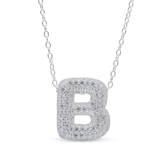 Cubic Zirconia Bubble Letter Initial Pendant in Sterling Silver (1 Letter)