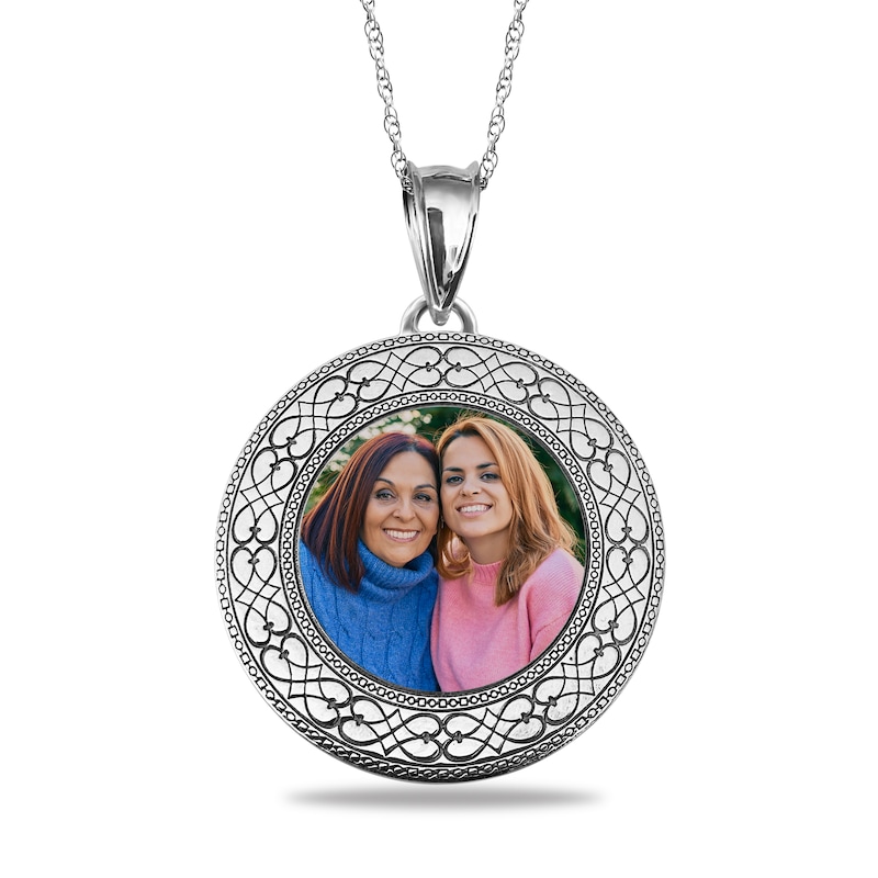 Main Image 1 of Engravable Photo Filigree Frame Pendant in Sterling Silver (1 Image and 4 Lines)