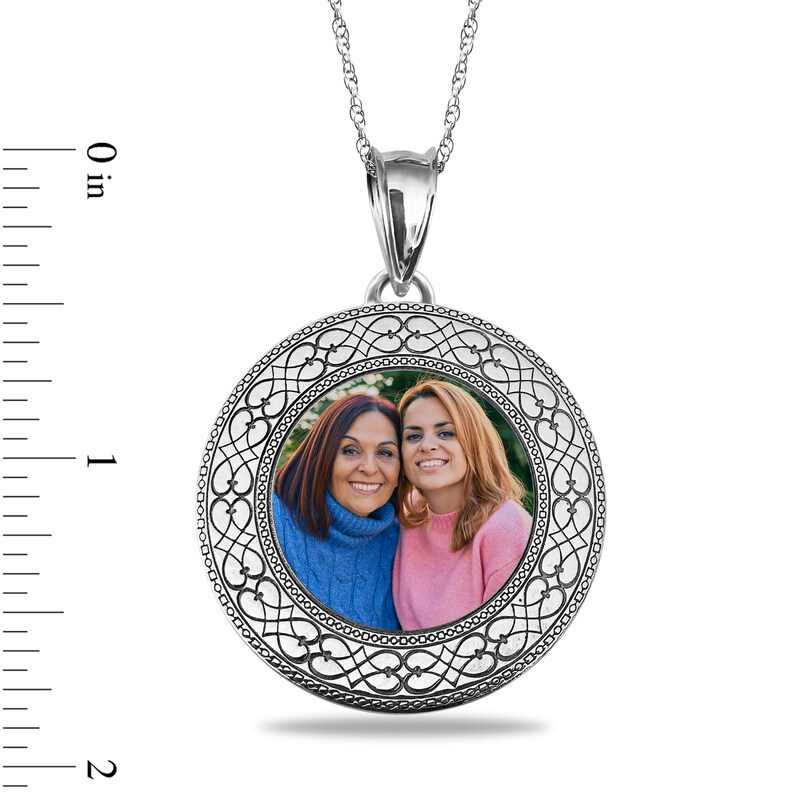 Main Image 2 of Engravable Photo Filigree Frame Pendant in Sterling Silver (1 Image and 4 Lines)