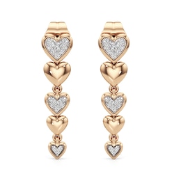 1/10 CT. T.W. Diamond Graduated Alternating Hearts Linear Drop Earrings in Sterling Silver with 24K Rose Gold Plate