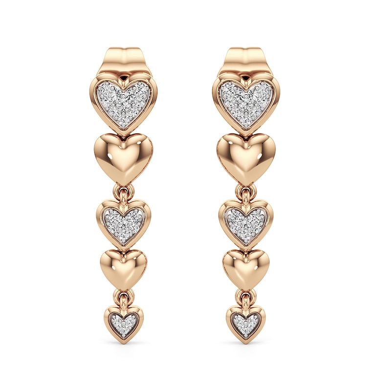 Main Image 1 of 1/10 CT. T.W. Diamond Graduated Alternating Hearts Linear Drop Earrings in Sterling Silver with 24K Rose Gold Plate