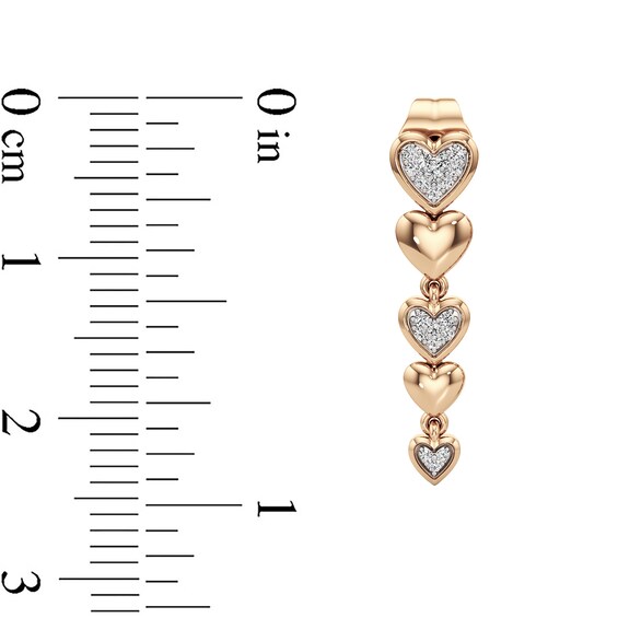 1/10 CT. T.w. Diamond Graduated Alternating Hearts Linear Drop Earrings in Sterling Silver with 24K Rose Gold Plate