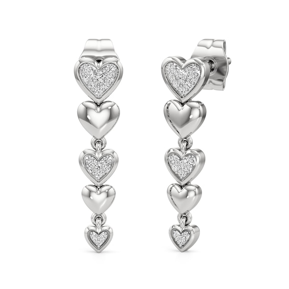 1/10 CT. T.w. Diamond Graduated Alternating Hearts Linear Drop Earrings in Sterling Silver