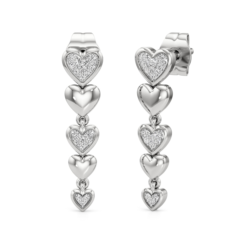 Main Image 1 of 1/10 CT. T.W. Diamond Graduated Alternating Hearts Linear Drop Earrings in Sterling Silver