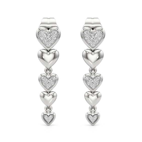 1/10 CT. T.w. Diamond Graduated Alternating Hearts Linear Drop Earrings in Sterling Silver