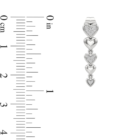 1/10 CT. T.w. Diamond Graduated Alternating Hearts Linear Drop Earrings in Sterling Silver
