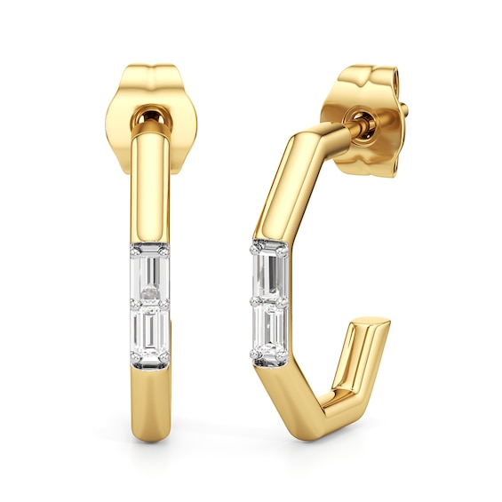 1/10 CT. T.w. Baguette-Cut Diamond Geometric Open Hoop Earrings in Sterling Silver with 24K Gold Plate
