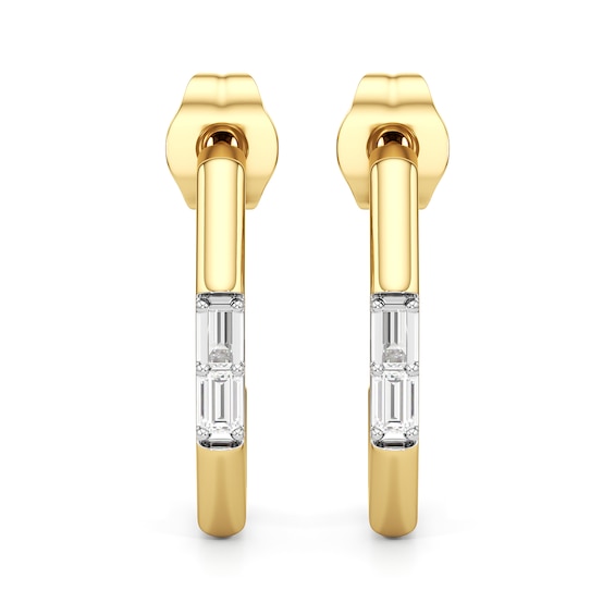 1/10 CT. T.w. Baguette-Cut Diamond Geometric Open Hoop Earrings in Sterling Silver with 24K Gold Plate