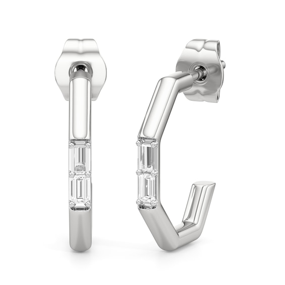 1/10 CT. T.w. Baguette-Cut Diamond Geometric Open Hoop Earrings in Sterling Silver