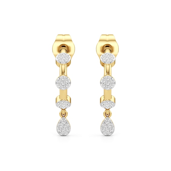 1/6 CT. T.w. Pear-Shaped and Round Multi-Diamond Drop Hoop Earrings in Sterling Silver with 24K Gold Plate
