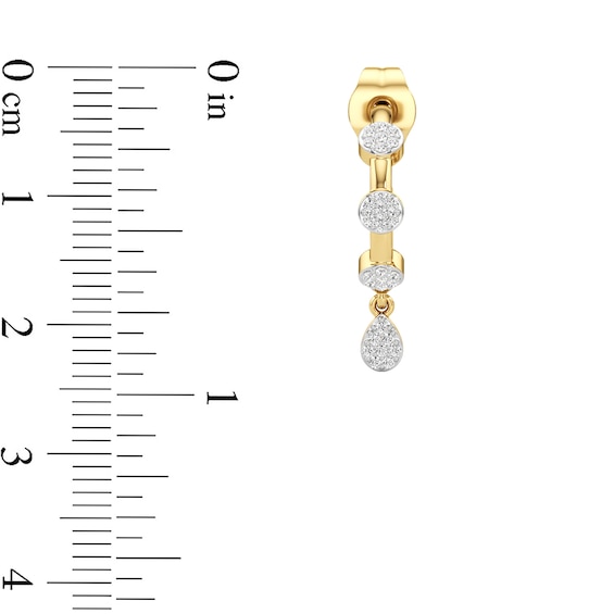 1/6 CT. T.w. Pear-Shaped and Round Multi-Diamond Drop Hoop Earrings in Sterling Silver with 24K Gold Plate