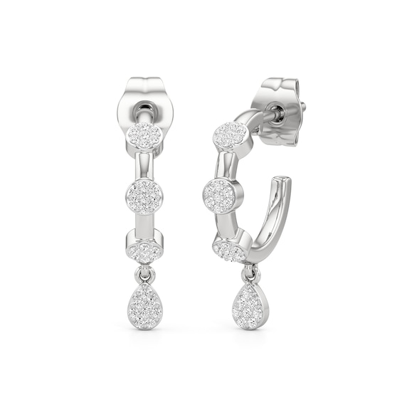1/6 CT. T.w. Pear-Shaped and Round Multi-Diamond Drop Hoop Earrings in Sterling Silver