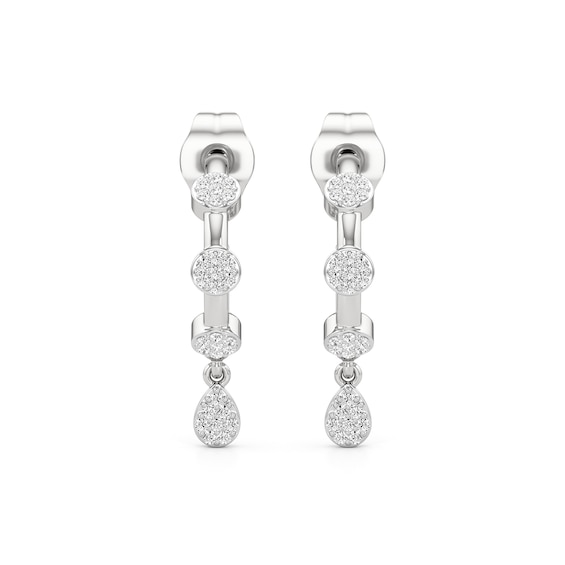 1/6 CT. T.w. Pear-Shaped and Round Multi-Diamond Drop Hoop Earrings in Sterling Silver