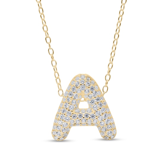 Cubic Zirconia Bubble Letter Initial Pendant in Sterling Silver with 14K Gold Plate (1 Letter)