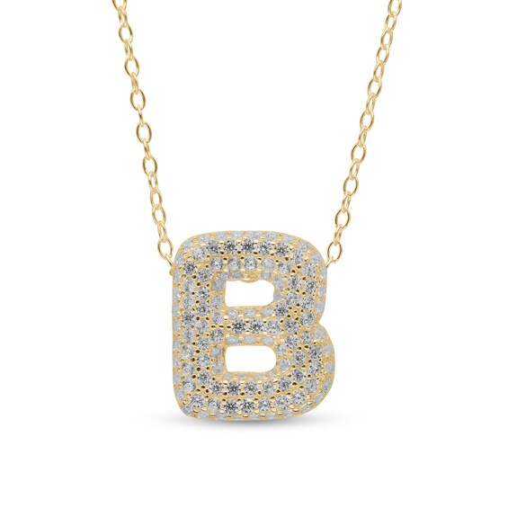 Cubic Zirconia Bubble Letter Initial Pendant in Sterling Silver with 14K Gold Plate (1 Letter)