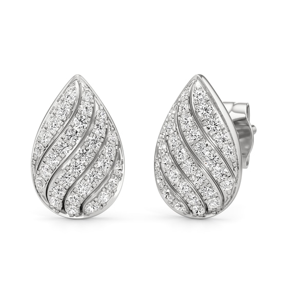 1/2 CT. T.w. Lab-Grown Diamond Ribbon Teardrop Stud Earrings in 10K White Gold