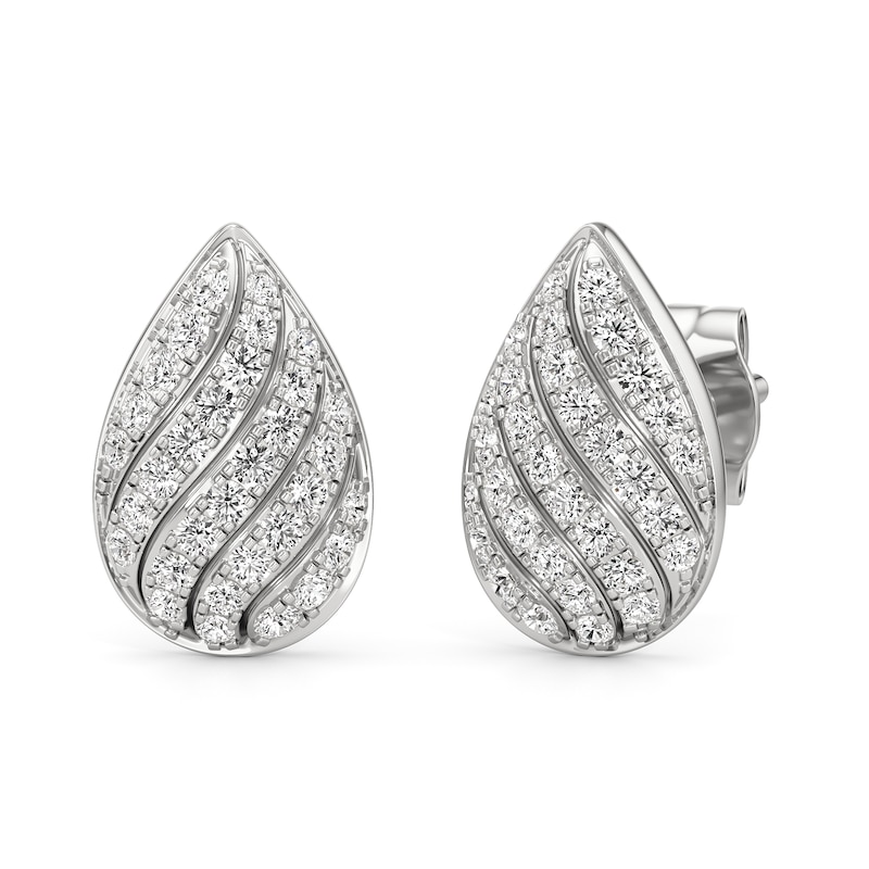 Main Image 1 of 1/2 CT. T.W. Lab-Grown Diamond Ribbon Teardrop Stud Earrings in 10K White Gold