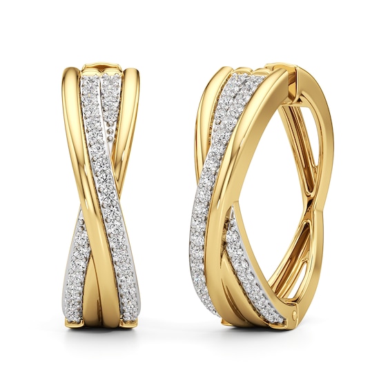 1/4 CT. T.w. Lab-Grown Diamond Double Row Crossover Hoop Earrings in Sterling Silver with 24K Gold Plate