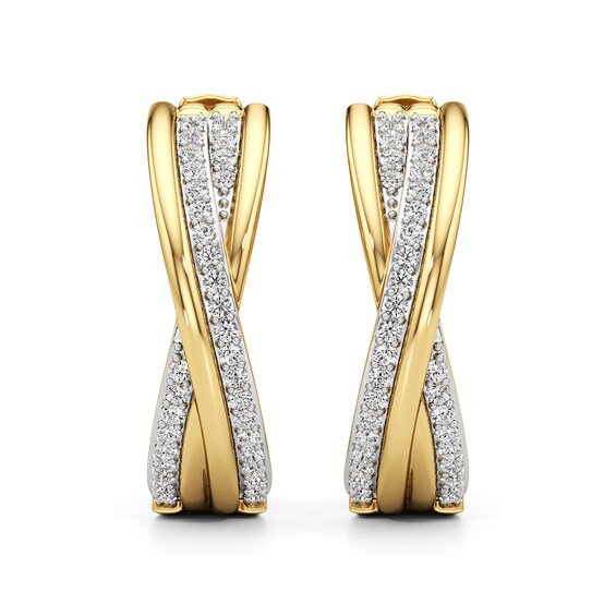 1/4 CT. T.w. Lab-Grown Diamond Double Row Crossover Hoop Earrings in Sterling Silver with 24K Gold Plate