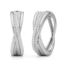 1/4 CT. T.W. Lab-Grown Diamond Double Row Crossover Hoop Earrings in Sterling Silver
