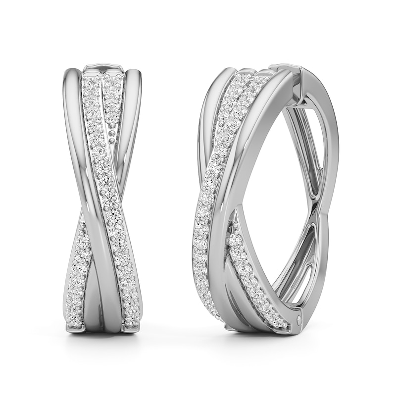 Main Image 1 of 1/4 CT. T.W. Lab-Grown Diamond Double Row Crossover Hoop Earrings in Sterling Silver