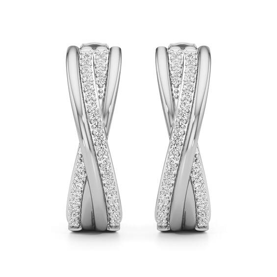 1/4 CT. T.w. Lab-Grown Diamond Double Row Crossover Hoop Earrings in Sterling Silver