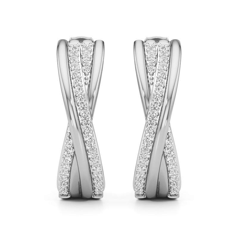 Main Image 2 of 1/4 CT. T.W. Lab-Grown Diamond Double Row Crossover Hoop Earrings in Sterling Silver