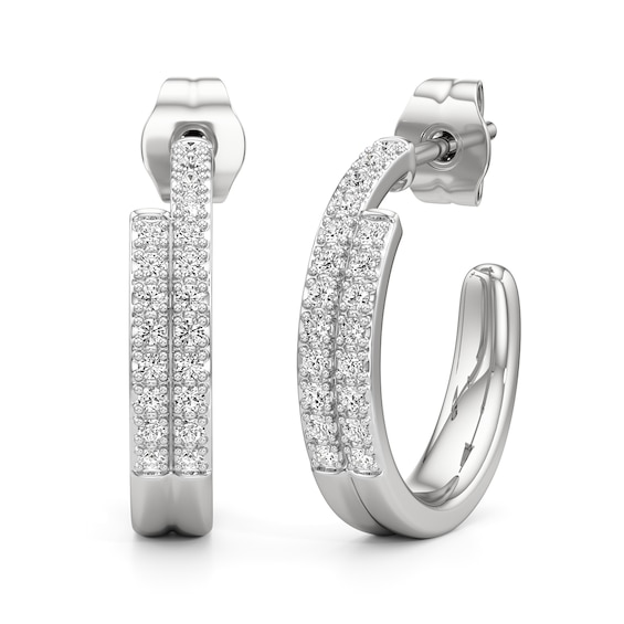 1/4 CT. T.w. Lab-Grown Diamond Double Row Open Hoop Earrings in Sterling Silver