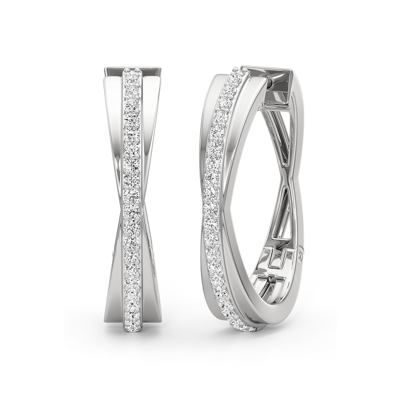 Main Image 1 of 1/3 CT. T.W. Lab-Grown Diamond Crossover Hoop Earrings in Sterling Silver