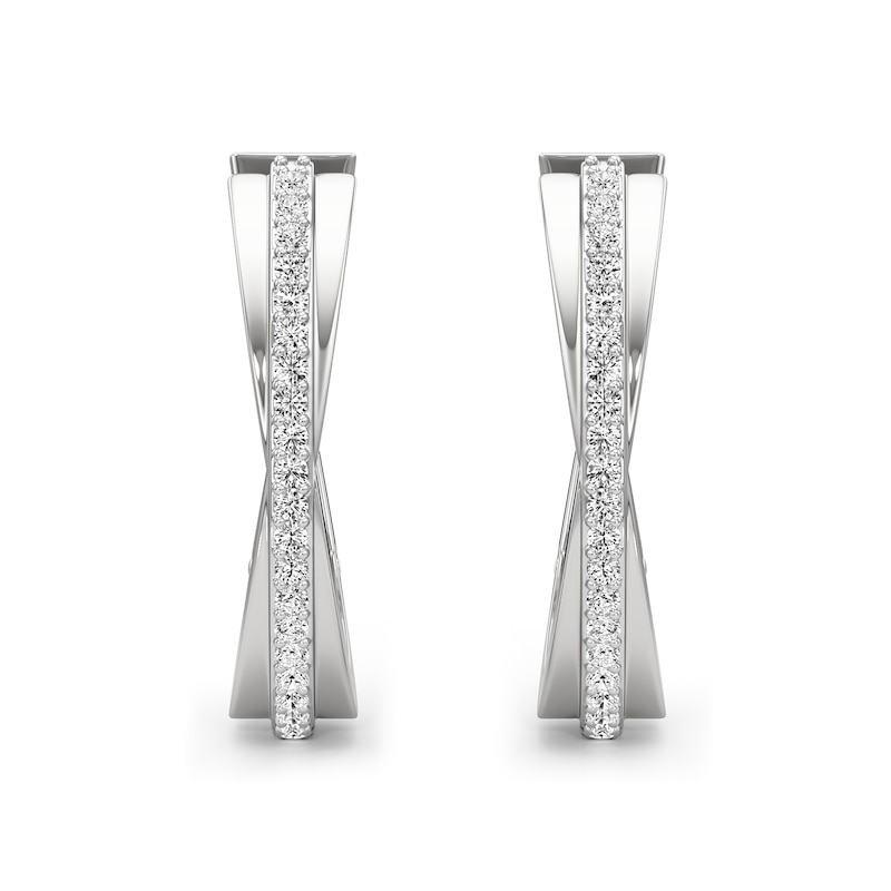 Main Image 2 of 1/3 CT. T.W. Lab-Grown Diamond Crossover Hoop Earrings in Sterling Silver