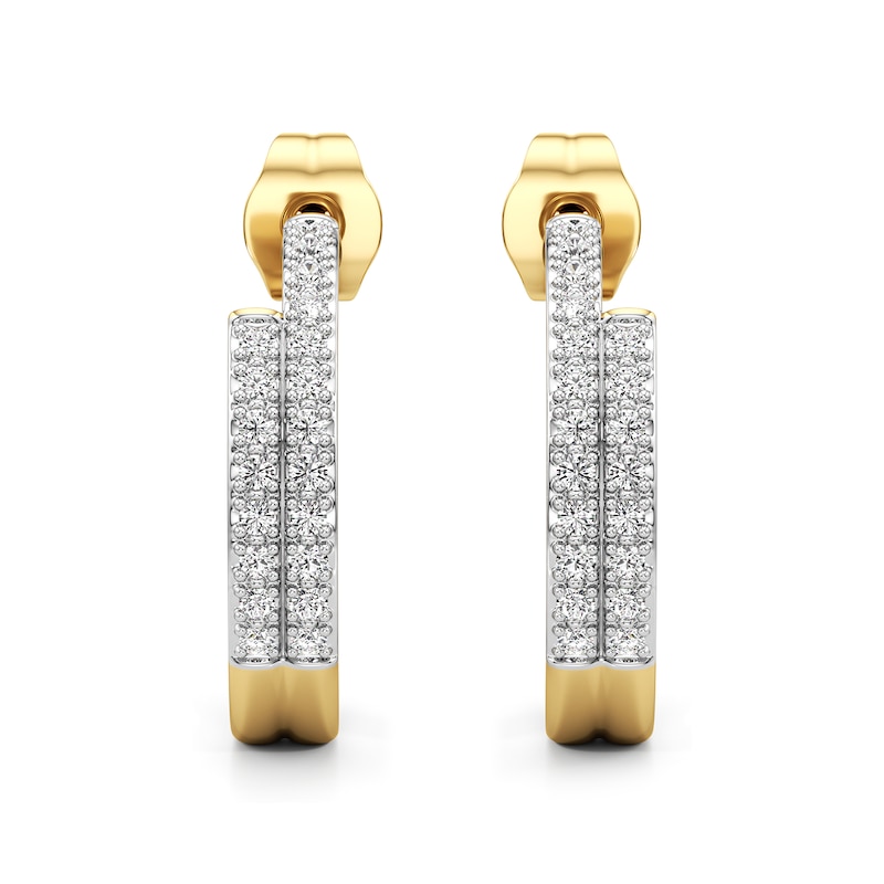 Main Image 2 of 1/4 CT. T.W. Lab-Grown Diamond Double Row Open Hoop Earrings in Sterling Silver with 24K Gold Plate