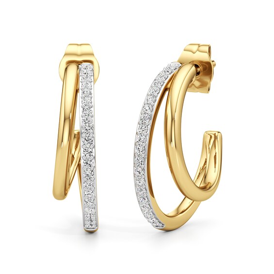 1/4 CT. T.w. Lab-Grown Diamond Split Open Hoop Earrings in Sterling Silver with 24K Gold Plate