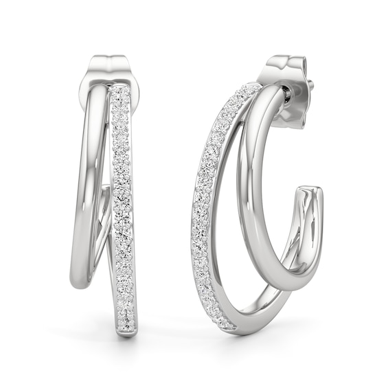 1/4 CT. T.w. Lab-Grown Diamond Split Open Hoop Earrings in Sterling Silver