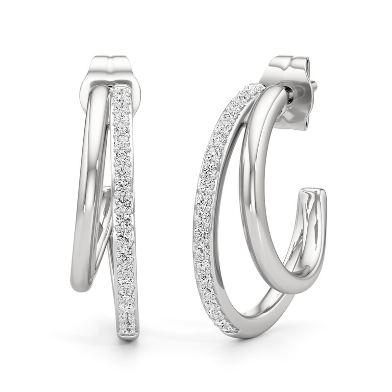 Main Image 1 of 1/4 CT. T.W. Lab-Grown Diamond Split Open Hoop Earrings in Sterling Silver